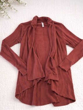Athleta Small Open Front Cardigan Rust Waterfall Drape Soft Cozy Layer EUC Soft